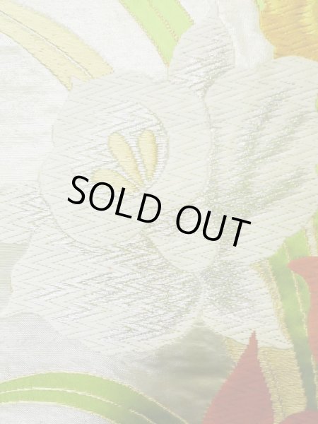 Photo5: L1005J Vintage Japanese Kimono   Silver FUKURO OBI sash Iris Silk. (Grade B) (5)