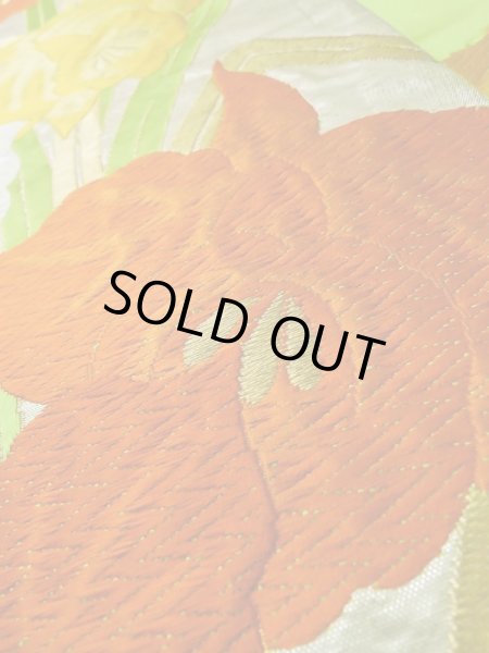 Photo8: L1005J Vintage Japanese Kimono   Silver FUKURO OBI sash Iris Silk. (Grade B) (8)