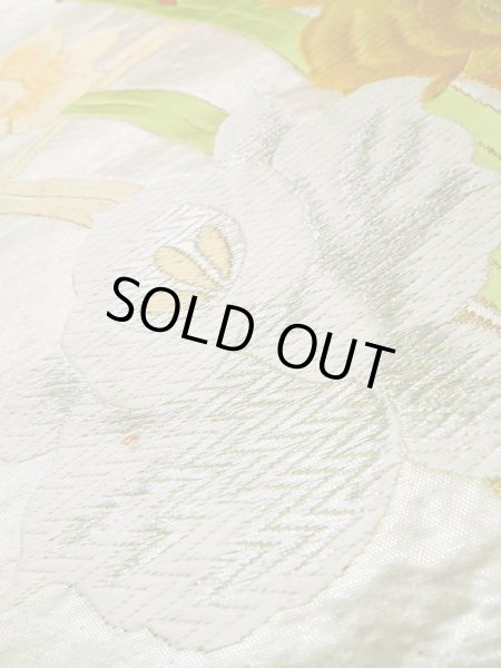 Photo9: L1005J Vintage Japanese Kimono   Silver FUKURO OBI sash Iris Silk. (Grade B) (9)