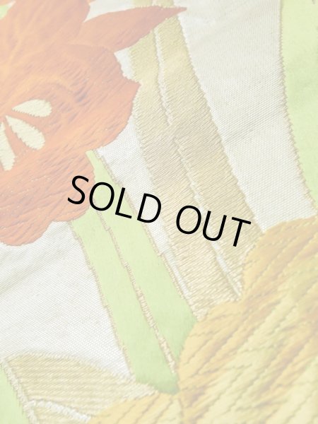 Photo10: L1005J Vintage Japanese Kimono   Silver FUKURO OBI sash Iris Silk. (Grade B) (10)