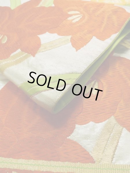 Photo11: L1005J Vintage Japanese Kimono   Silver FUKURO OBI sash Iris Silk. (Grade B) (11)