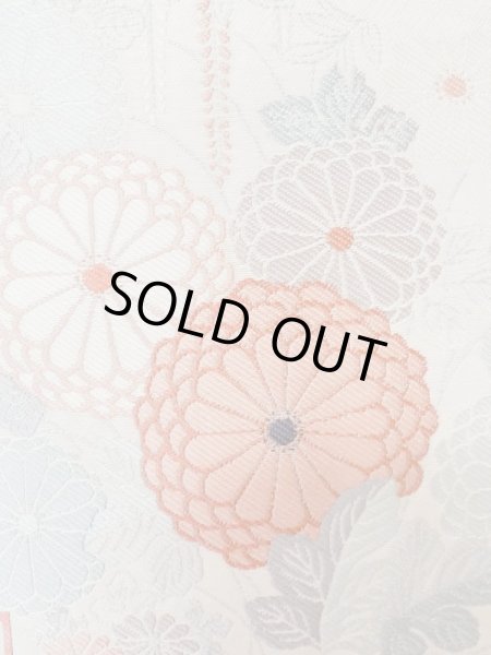Photo5: L1012G Vintage Japanese Kimono   Off White FUKURO OBI sash Peony Silk. (Grade C) (5)