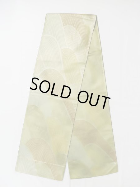 Photo2: L1012M Vintage Japanese Kimono Shiny Pale Taupe FUKURO OBI sash Abstract pattern Silk. (Grade D) (2)