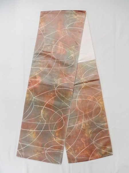 Photo1: L1012O Vintage Japanese Kimono   Multi Color FUKURO OBI sash Abstract pattern Silk. (Grade B) (1)