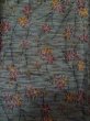 Photo3: L1019A Used Japanese womenPale Dark Green TSUMUGI pongee / Silk. Flower,   (Grade A) (3)