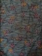 Photo4: L1019A Used Japanese womenPale Dark Green TSUMUGI pongee / Silk. Flower,   (Grade A) (4)