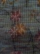 Photo7: L1019A Used Japanese womenPale Dark Green TSUMUGI pongee / Silk. Flower,   (Grade A) (7)