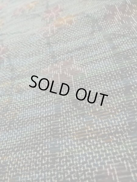 Photo8: L1019A Used Japanese womenPale Dark Green TSUMUGI pongee / Silk. Flower,   (Grade A) (8)