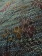 Photo9: L1019A Used Japanese womenPale Dark Green TSUMUGI pongee / Silk. Flower,   (Grade A) (9)