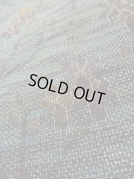 Photo9: L1019A Used Japanese womenPale Dark Green TSUMUGI pongee / Silk. Flower,   (Grade A) (9)