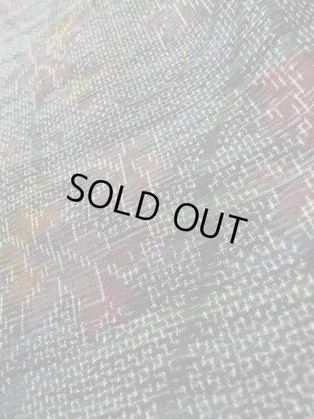 Photo10: L1019A Used Japanese womenPale Dark Green TSUMUGI pongee / Silk. Flower,   (Grade A) (10)