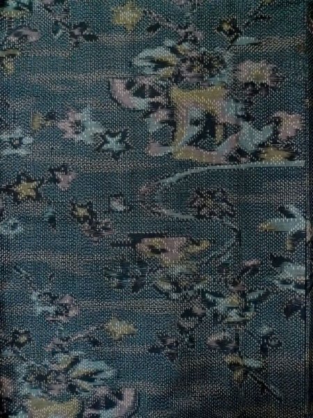 Photo4: L1019B Used Japanese women Dark Blue TSUMUGI pongee / Silk. Flower,   (Grade C) (4)