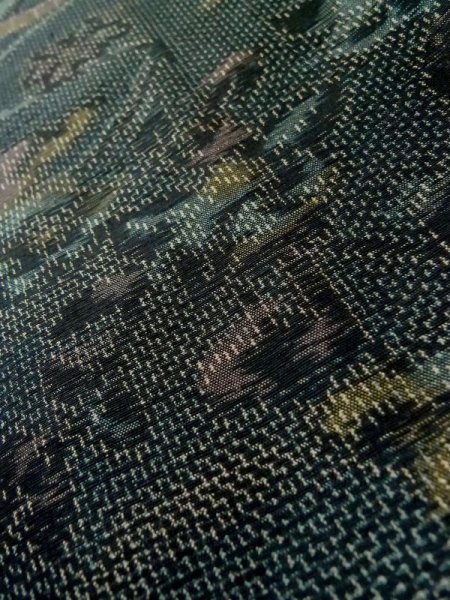 Photo8: L1019B Used Japanese women Dark Blue TSUMUGI pongee / Silk. Flower,   (Grade C) (8)