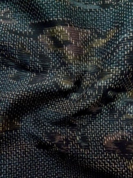 Photo12: L1019B Used Japanese women Dark Blue TSUMUGI pongee / Silk. Flower,   (Grade C) (12)