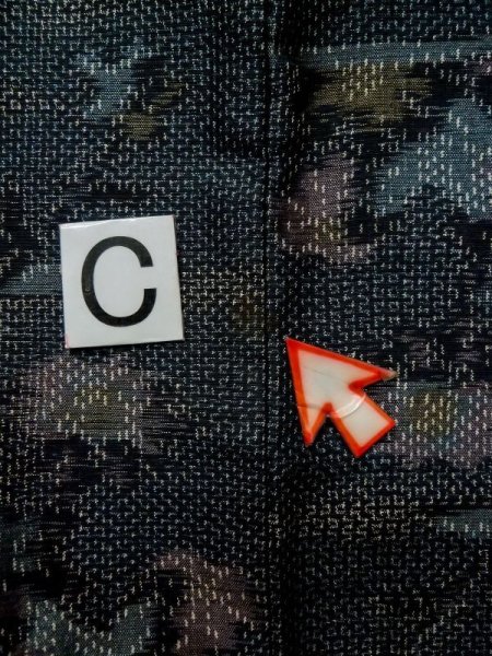 Photo16: L1019B Used Japanese women Dark Blue TSUMUGI pongee / Silk. Flower,   (Grade C) (16)