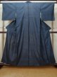 Photo1: Mint L1019D Used Japanese women Dark Navy Blue TSUMUGI pongee / Silk. Tortoise-shell pattern(Hexagonal pattern),   (Grade B) (1)