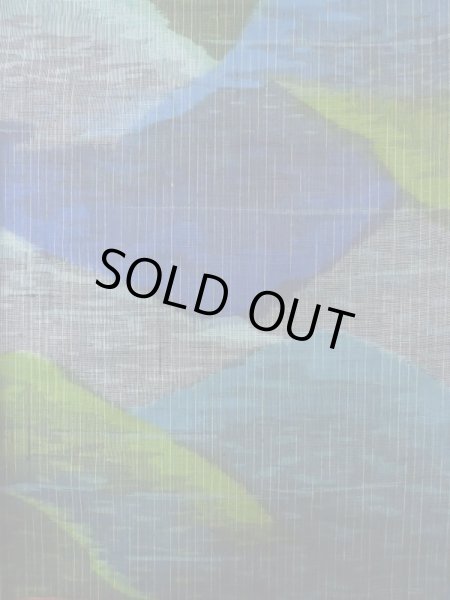 Photo5: L1019E Used Japanese women Pale Blue TSUMUGI pongee / Silk. Abstract pattern   (Grade B) (5)