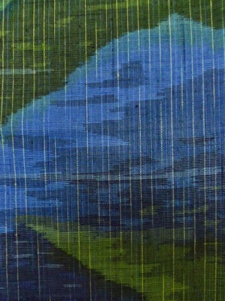 Photo6: L1019E Used Japanese women Pale Blue TSUMUGI pongee / Silk. Abstract pattern   (Grade B) (6)