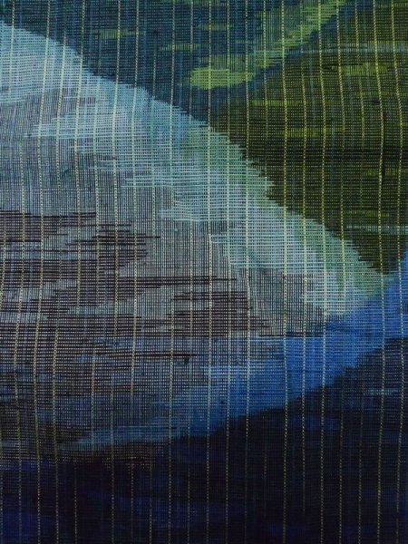 Photo7: L1019E Used Japanese women Pale Blue TSUMUGI pongee / Silk. Abstract pattern   (Grade B) (7)