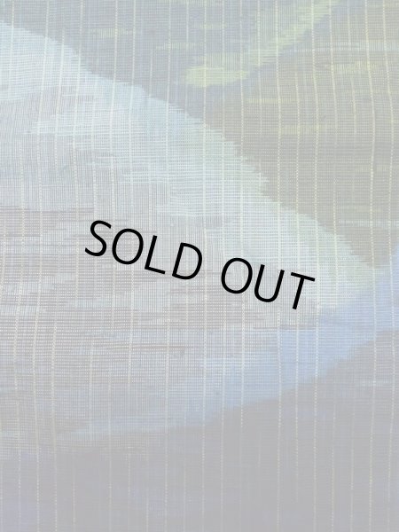 Photo7: L1019E Used Japanese women Pale Blue TSUMUGI pongee / Silk. Abstract pattern   (Grade B) (7)