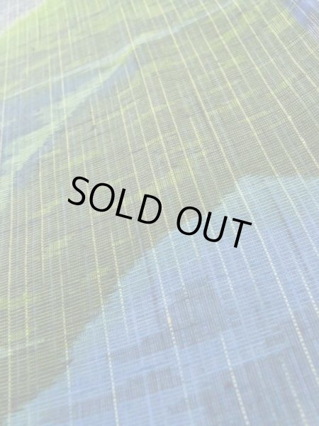 Photo9: L1019E Used Japanese women Pale Blue TSUMUGI pongee / Silk. Abstract pattern   (Grade B) (9)