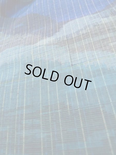 Photo11: L1019E Used Japanese women Pale Blue TSUMUGI pongee / Silk. Abstract pattern   (Grade B) (11)