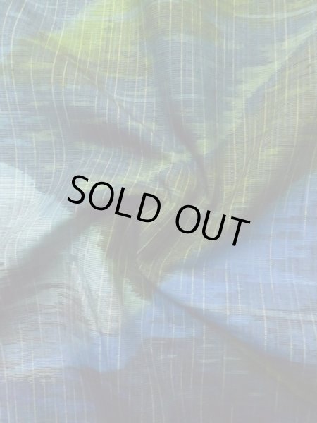 Photo13: L1019E Used Japanese women Pale Blue TSUMUGI pongee / Silk. Abstract pattern   (Grade B) (13)