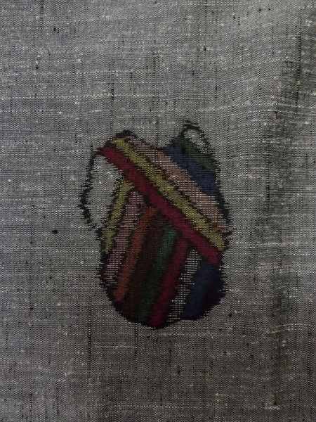 Photo5: L1019F Used Japanese women  Gray TSUMUGI pongee / Silk. Abstract pattern   (Grade A) (5)