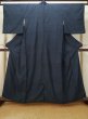 Photo1: L1019G Used Japanese women Dark Blue TSUMUGI pongee / Silk.    (Grade B) (1)