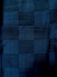 Photo4: L1019I Used Japanese women Dark Blue TSUMUGI pongee / Silk.  Checkerd pattern  (Grade B) (4)