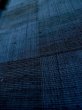 Photo9: L1019I Used Japanese women Dark Blue TSUMUGI pongee / Silk.  Checkerd pattern  (Grade B) (9)