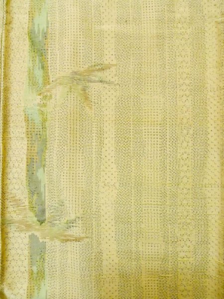 Photo4: L1019M Used Japanese women  Ivory TSUMUGI pongee / Silk. Bamboo leaf,   (Grade C) (4)