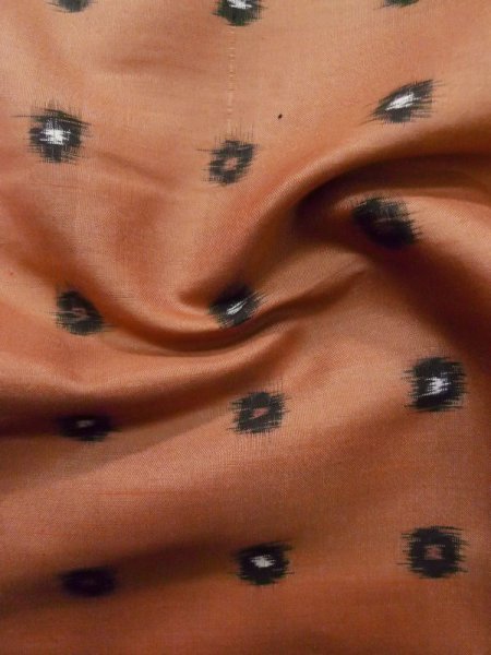 Photo9: L1019N Used Japanese womenPale Dark Pink TSUMUGI pongee / Silk. Circle   (Grade D) (9)