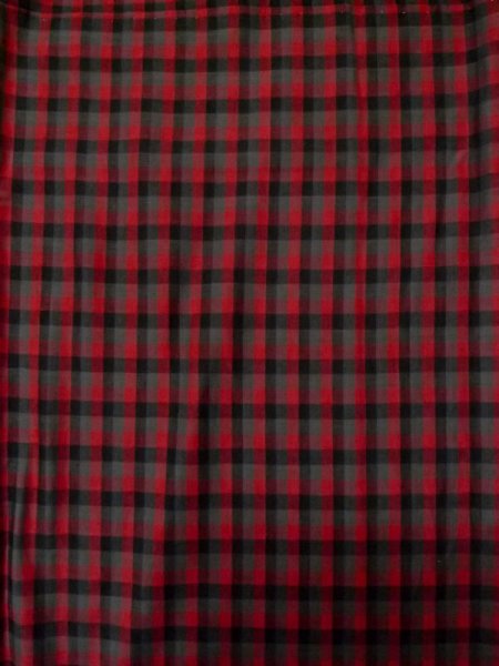 Photo3: L1019P Used Japanese women  Red TSUMUGI pongee / Silk. Plaid Checks   (Grade B) (3)