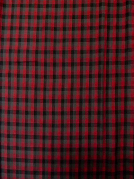 Photo4: L1019P Used Japanese women  Red TSUMUGI pongee / Silk. Plaid Checks   (Grade B) (4)