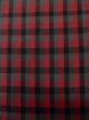 Photo5: L1019P Used Japanese women  Red TSUMUGI pongee / Silk. Plaid Checks   (Grade B) (5)