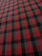 Photo7: L1019P Used Japanese women  Red TSUMUGI pongee / Silk. Plaid Checks   (Grade B) (7)