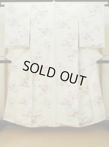 Photo1: L1019T Used Japanese women  Off White ORI woven / Silk. Chrysanthemum,   (Grade C) (1)