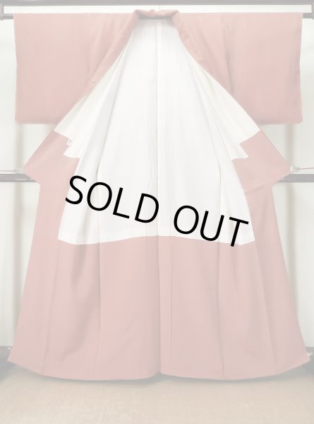 Photo2: L1019W Used Japanese women Pale Coral IROMUJI plain colored / Silk.    (Grade B) (2)