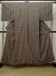 Photo1: L1020B Used Japanese women Pale Brown ORI woven / Silk. Stripes,   (Grade D) (1)