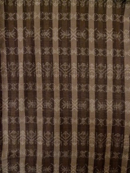 Photo3: L1020B Used Japanese women Pale Brown ORI woven / Silk. Stripes,   (Grade D) (3)