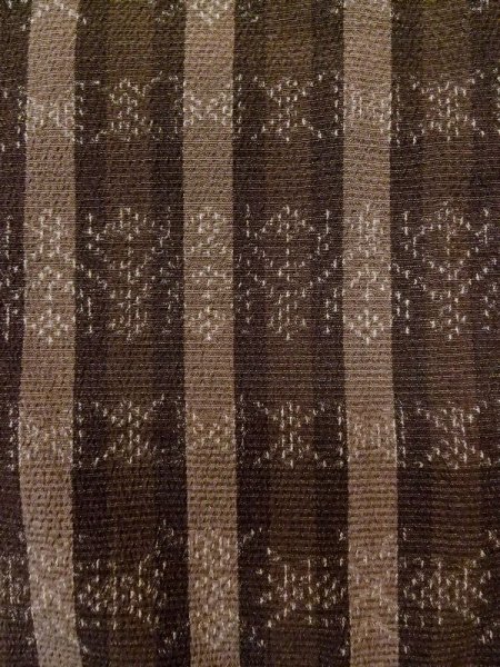 Photo6: L1020B Used Japanese women Pale Brown ORI woven / Silk. Stripes,   (Grade D) (6)