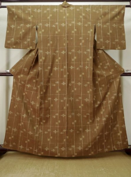Photo1: Mint L1020C Used Japanese women  Brown TSUMUGI pongee / Wool. Abstract pattern,   (Grade A) (1)