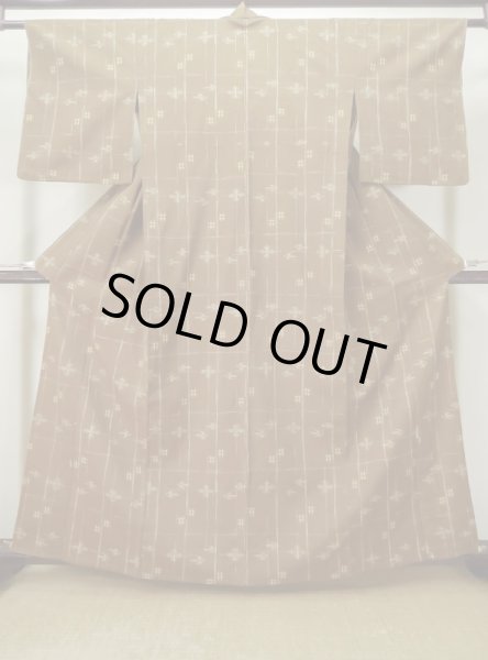 Photo1: Mint L1020C Used Japanese women  Brown TSUMUGI pongee / Wool. Abstract pattern,   (Grade A) (1)