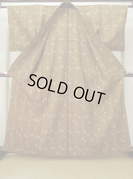 Photo2: Mint L1020C Used Japanese women  Brown TSUMUGI pongee / Wool. Abstract pattern,   (Grade A) (2)