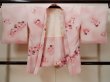 Photo1: L1026B Used Japanese womenPale Light Pink HAORI short jacket / Silk. Flower,   (Grade C) (1)