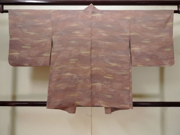 Photo2: L1026C Used Japanese womenPale Light Purple HAORI short jacket / Silk. Flower,   (Grade C) (2)