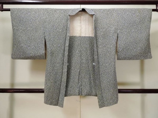 Photo1: L1026E Used Japanese women  Gray HAORI short jacket / Silk. Abstract pattern   (Grade C) (1)