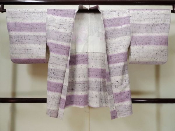 Photo1: Mint L1026K Used Japanese womenPale Light Wisteria HAORI short jacket / Silk. Abstract pattern   (Grade A) (1)