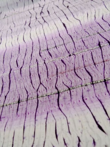 Photo8: Mint L1026K Used Japanese womenPale Light Wisteria HAORI short jacket / Silk. Abstract pattern   (Grade A) (8)